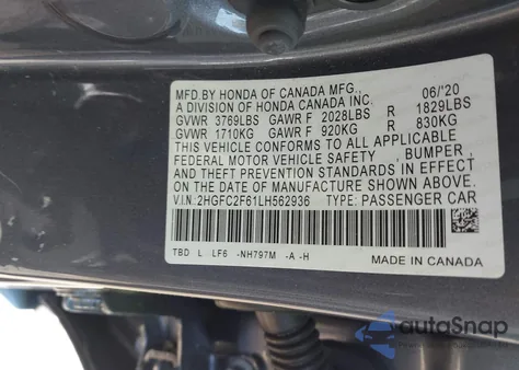 2020 Honda Civic Lx z USA, uszkodzony, nr VIN 2HGFC2F61LH562936